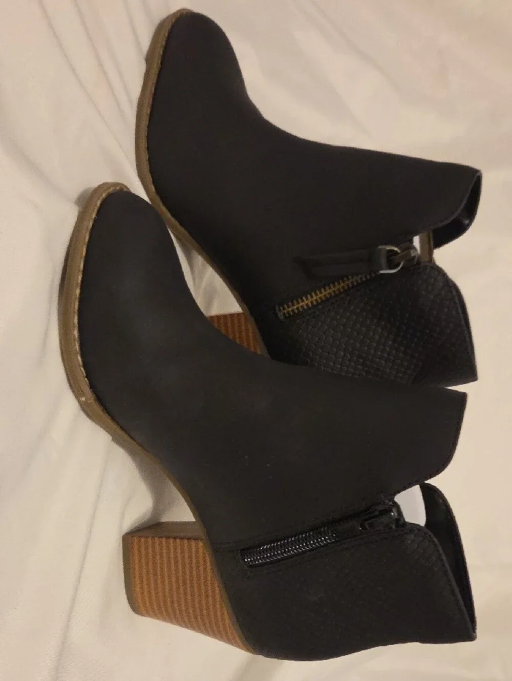 a.n.a Black Ankle Booties with Stacked Brown Heel